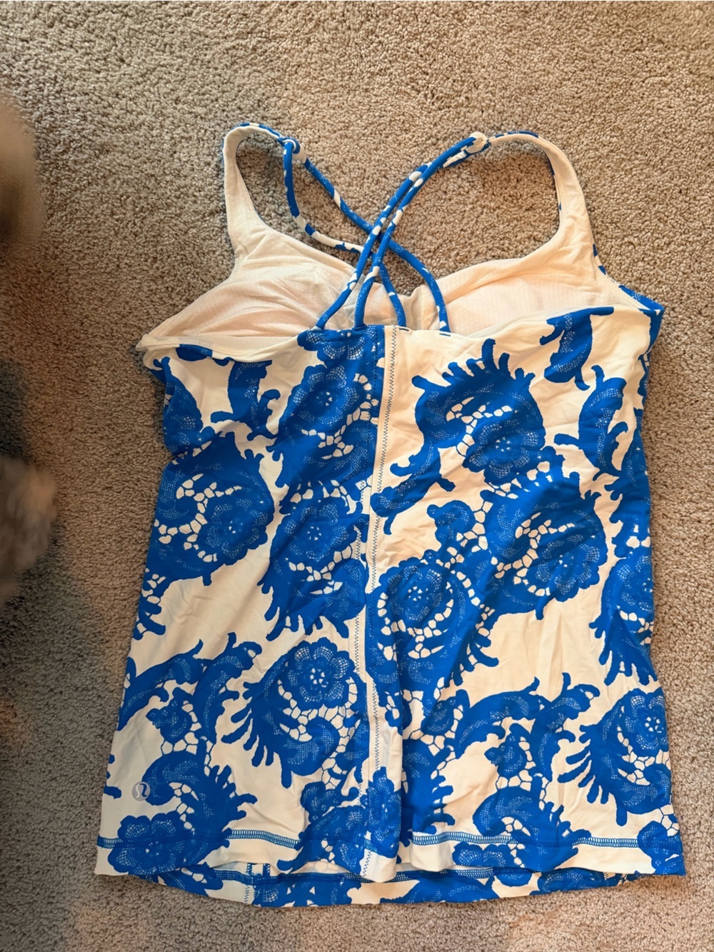 lululemon athletica White Tank Top with Bold Royal Blue Floral Print - Picture 4 of 4